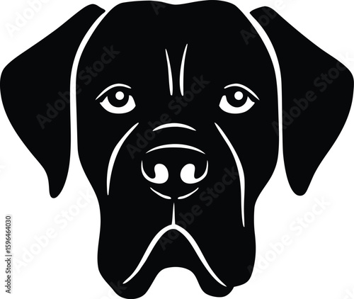 Mastiff head silhouette with droopy ears, broad muzzle, and powerful gaze for iconic guardian breed