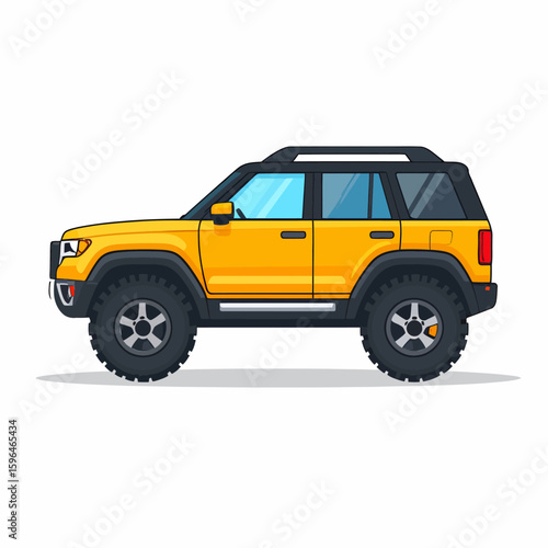 Yellow SUV Vector Illustration with Black Roof, Side View, and Big Tires