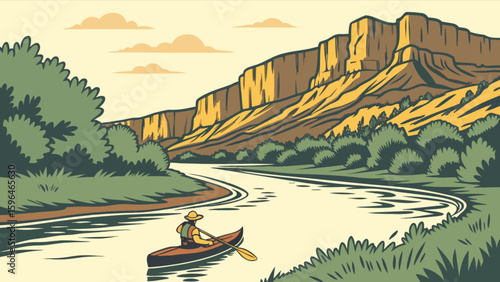 Canoeing adventure on river through canyon landscape scenic nature outdoor recreation travel destination trip