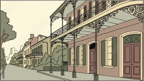 Explore new orleans architecture: french quarter buildings and street scene with iron balconies design