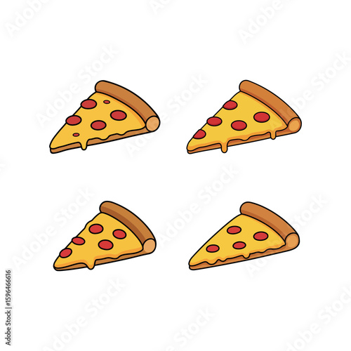 Four slices of cartoon-style pepperoni pizza, ideal for food-themed illustrations or pizzeria design elements