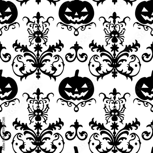 Seamless Halloween Vector Pattern with Jack-o'-Lanterns and Spiders for Holiday Decoration
