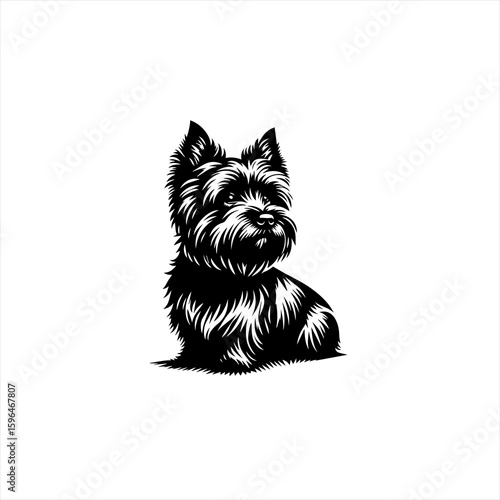 Black and White Silhouette of a Yorkshire Terrier Dog.