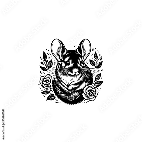 Chinchilla Portrait with Floral Embellishments.
