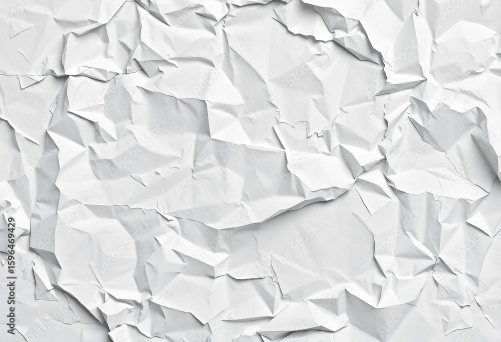 Obraz premium Crumpled white paper backdrop with overlaid abstract geometric shapes in varying shades of gray, gray wallpaper, geometric background