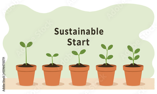 Flat illustration of small potted plants, suitable for eco-friendly branding, green websites, and classroom visuals