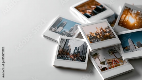 A stack of Polaroid pictures of cities