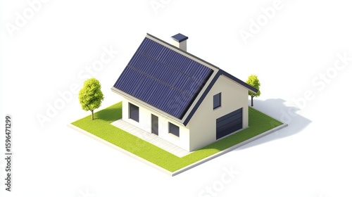 Wallpaper Mural Isometric illustration of a single-family home equipped with solar panels, set against a white backdrop Torontodigital.ca