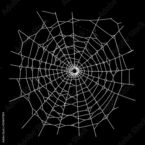 White spider web Vector illustration centered on a solid black background. Ideal for Halloween themes, spooky decorations, horror graphics, or nature-related designs with a dark tone.