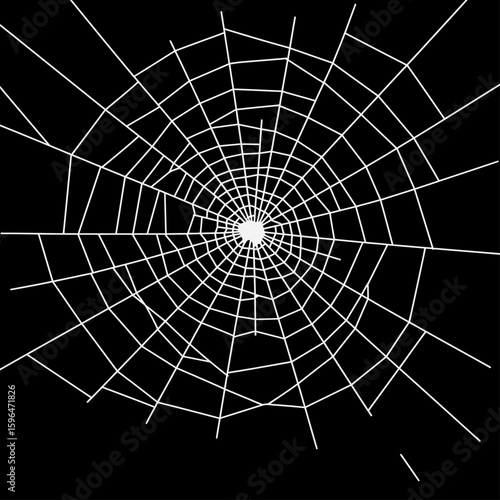 White spider web Vector illustration centered on a solid black background. Ideal for Halloween themes, spooky decorations, horror graphics, or nature-related designs with a dark tone.