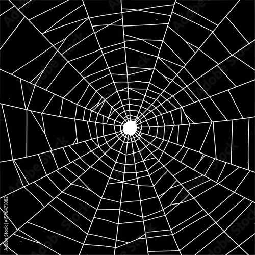 White spider web Vector illustration centered on a solid black background. Ideal for Halloween themes, spooky decorations, horror graphics, or nature-related designs with a dark tone.