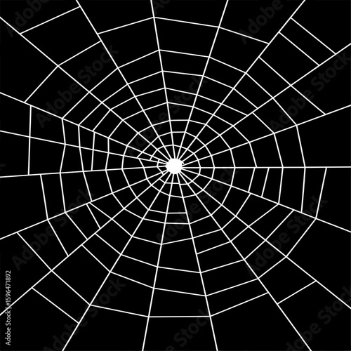 White spider web Vector illustration centered on a solid black background. Ideal for Halloween themes, spooky decorations, horror graphics, or nature-related designs with a dark tone.