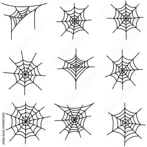 Set of Spider Web Vector Silhouettes on White Background
