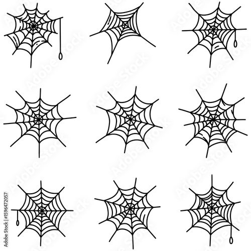 Set of Spider Web Vector Silhouettes on White Background