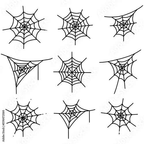 Set of Spider Web Vector Silhouettes on White Background