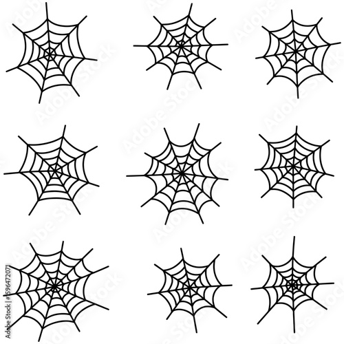 Set of Spider Web Vector Silhouettes on White Background