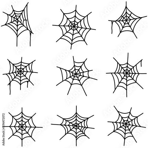 Set of Spider Web Vector Silhouettes on White Background