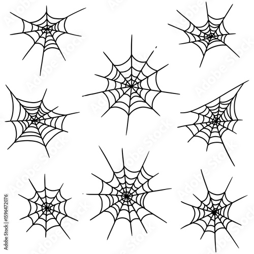 Set of Spider Web Vector Silhouettes on White Background