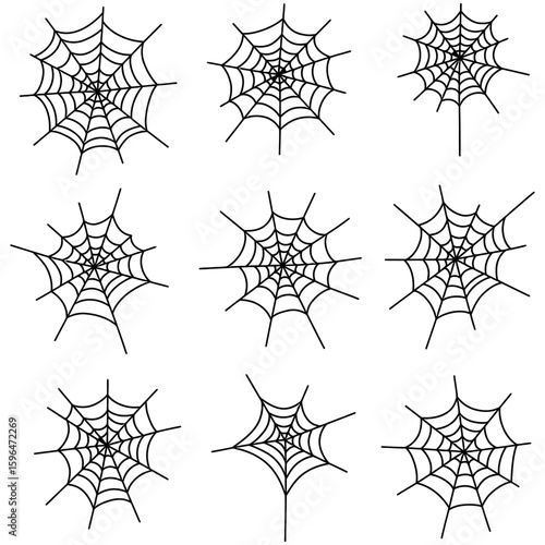 Set of Spider Web Vector Silhouettes on White Background