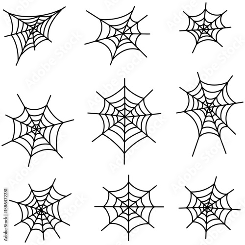 Set of Spider Web Vector Silhouettes on White Background