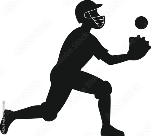 "Silhouette of a catcher preparing to throw, glove forward, ball hand behind."









