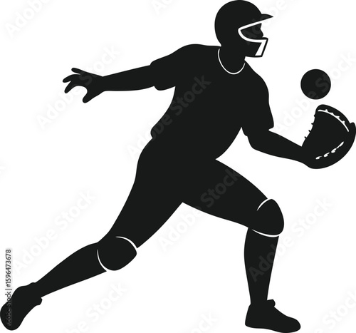 "Silhouette of a catcher preparing to throw, glove forward, ball hand behind."








