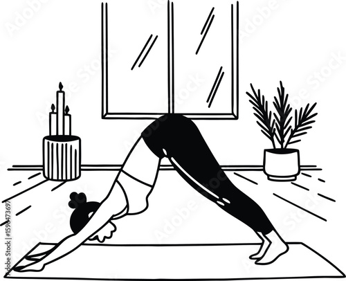 Woman Practicing Yoga in a Home Setting with Minimalist Decor Elements
