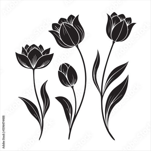 tulip flower silhouette vector minimalist black