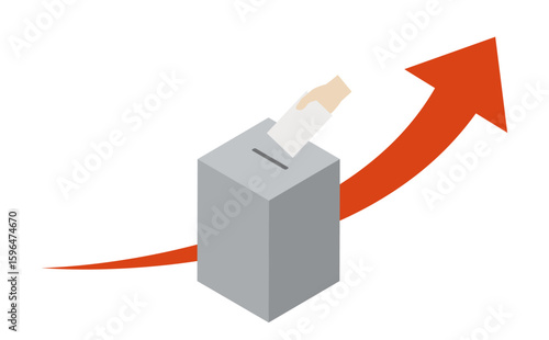 Increasing voter turnout and vote count – ballot box with upward arrow political illustration