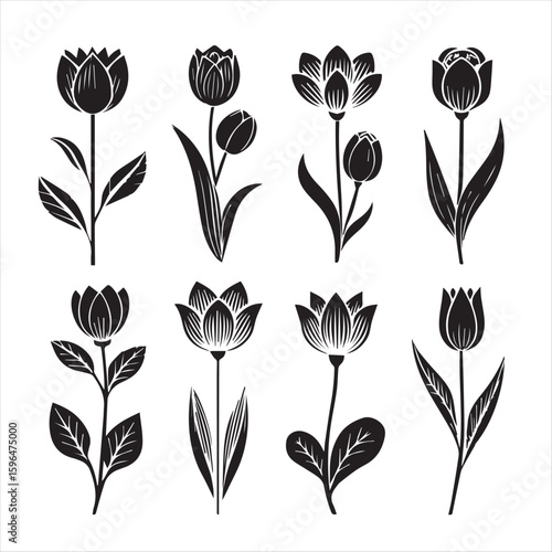 tulip flower silhouette vector minimalist black