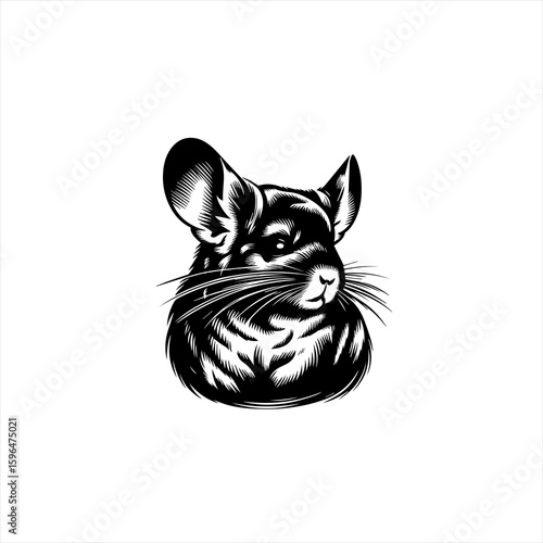 Stylized Black and White Chinchilla Portrait.