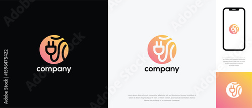 Natural leaf electrical plug logo design. Natural leaf logo icon with electrical plug