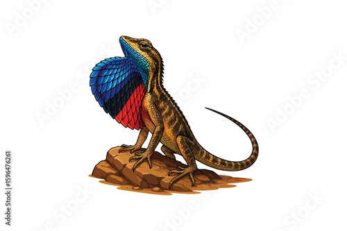 Colorful Lizard Standing on Rock Illustration