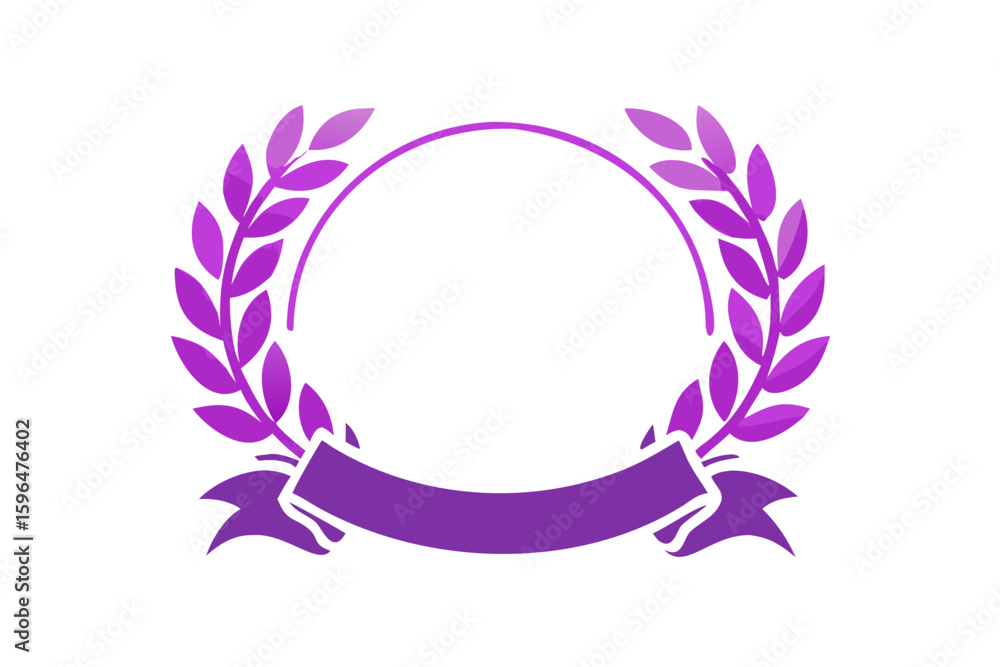 Obraz premium Purple laurel wreath vector design with ribbon banner for graphic design needs