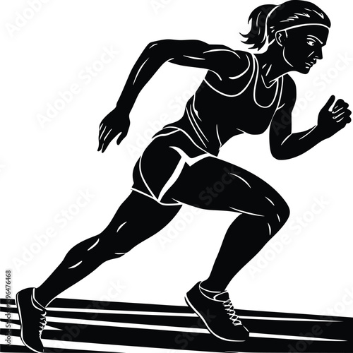 Silhouette of a Female Runner in Action During a Sprint