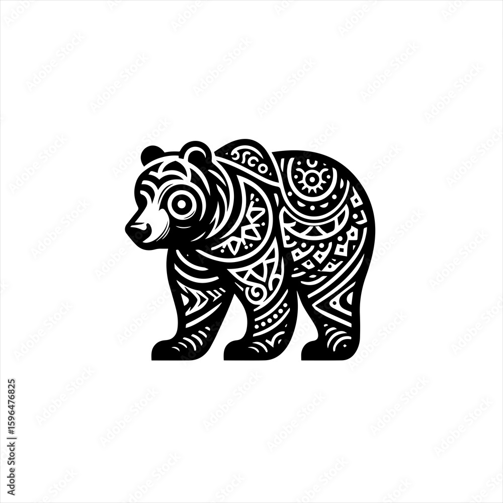 Fototapeta premium Stylized Black Bear with Intricate Tribal Patterns.