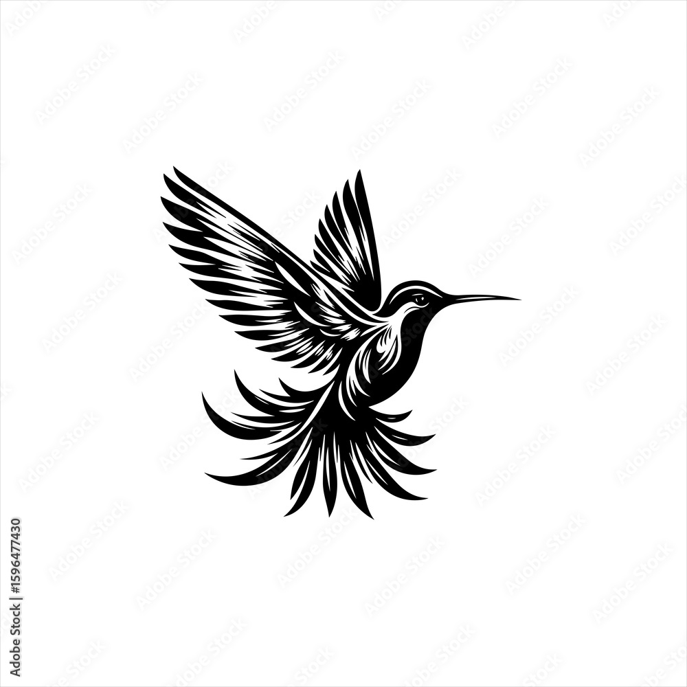 Obraz premium Stylized Black Hummingbird in Flight.