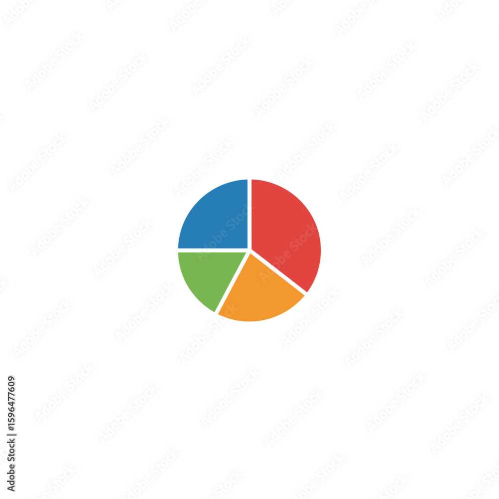 Fototapeta premium Colorful pie chart representing business data analysis and financial statistics with equal sections for infographics.