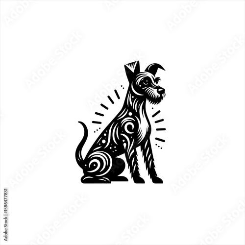 Stylized Black Schnauzer Dog Sitting Profile.