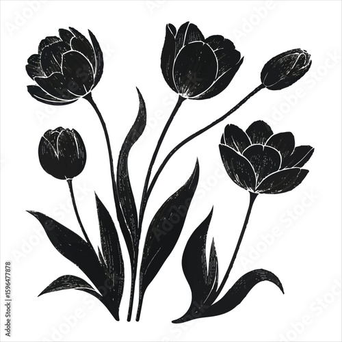 tulip flower silhouette vector minimalist black