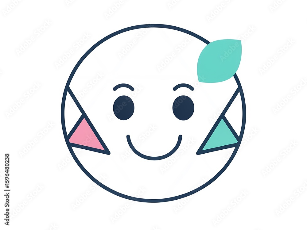 Fototapeta premium Minimal Flat Vector Icon of Smiling Face Composed of Geometric Shapes Representing Emotion Tracker, User Feedback or Friendly Interface in Simple Design Style