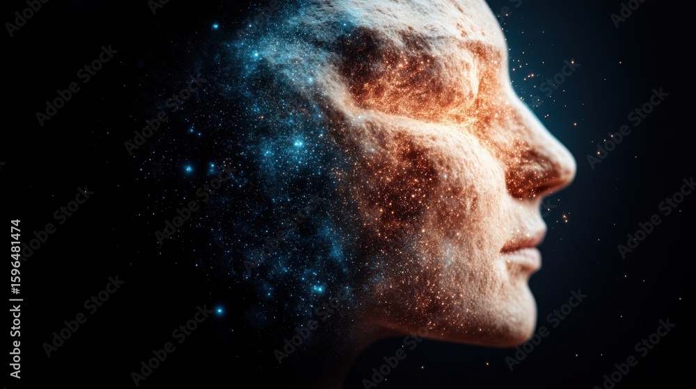 Ethereal portrait blending stars and human form. Ethereal portrait blending stars and human form.