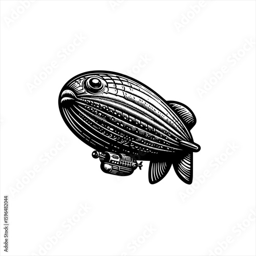 Vintage Steampunk Airship Illustration.