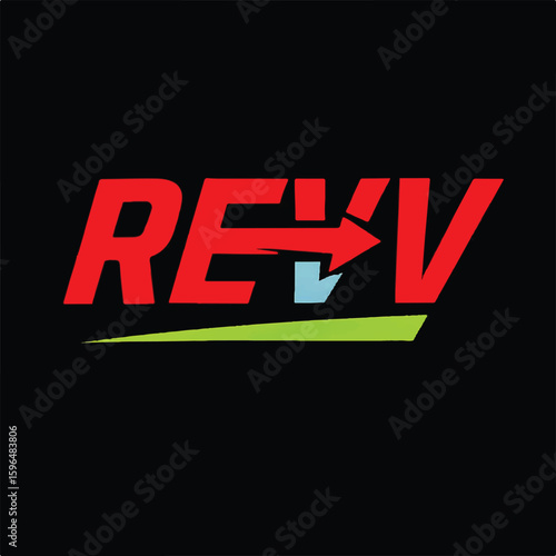 Modern REVV Logo with Arrow Motif and Green Accent – Bold Business Branding Concept