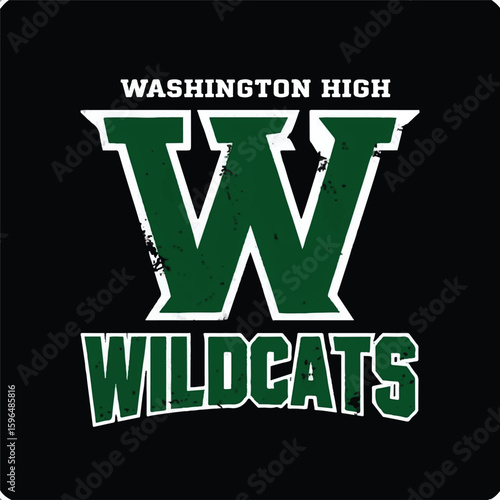 Washington High Wildcats Mascot Logo – School Spirit Emblem with Bold Green "W"