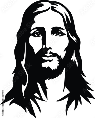 Detailed Black and White Artistic Portrait of Jesus christ Representation in Silhouette Style