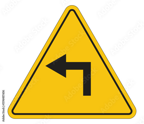 Caution Sign Indicating a Left Turn in a Roadway Setting