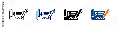 Bank Cheque All In One Icon Multi Styles Vector Set