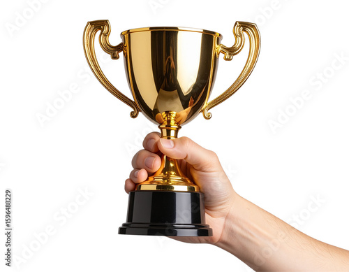 Trophy Cup Held Up by a Hand – Celebration Moment Isolated PNG