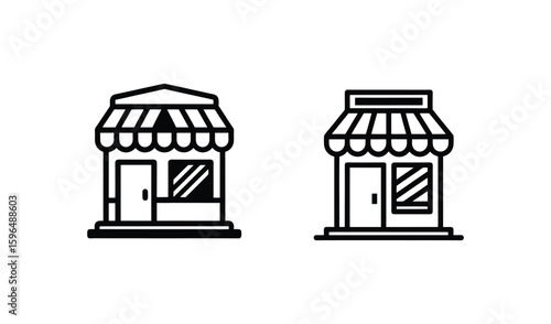 Two simple storefront icons representing shops